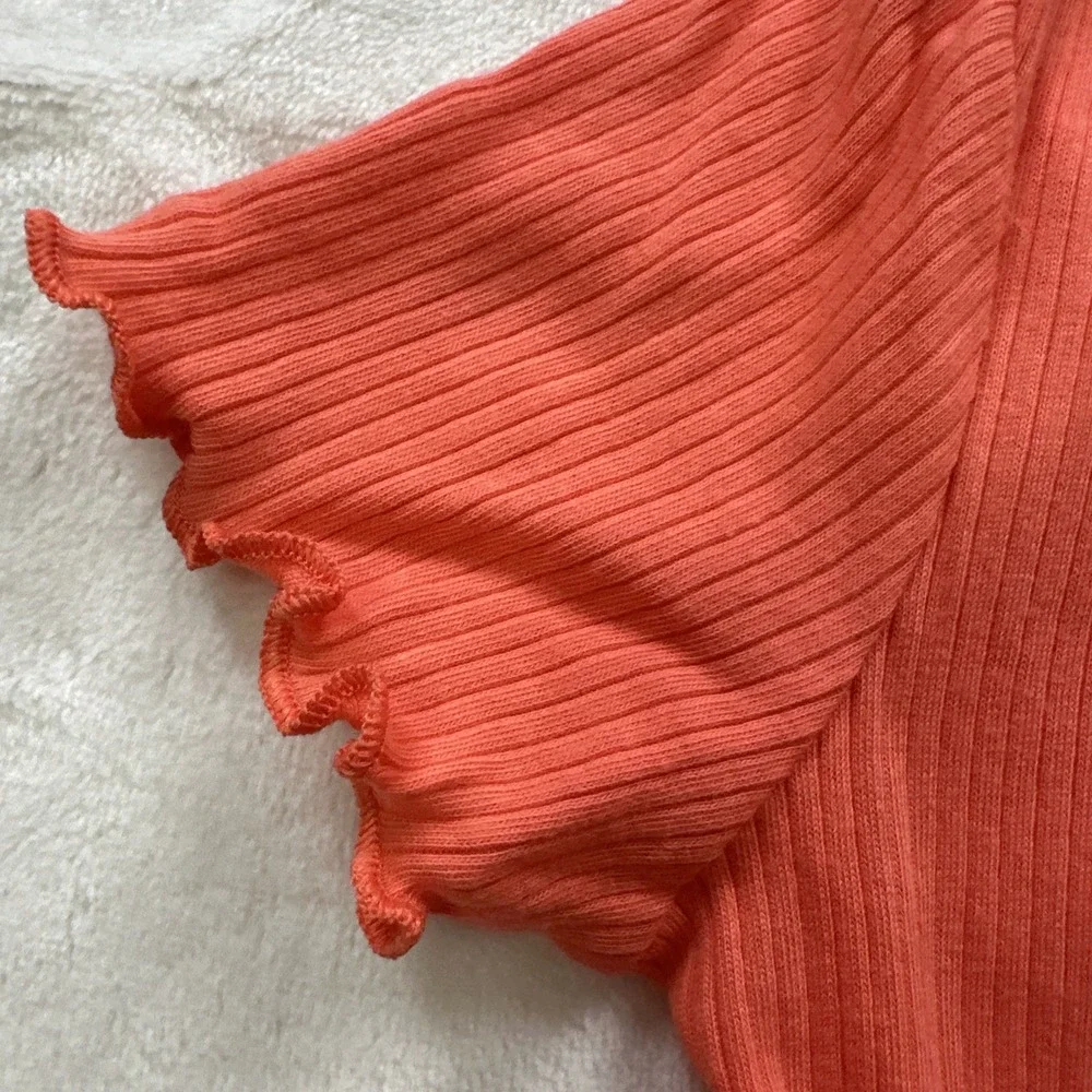 Cat & Jack Dress Toddler Girls Size 5T Coral Ruffle Short Sleeve Ribbed Knit NWT